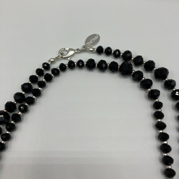 WHBM White House Black Market Black & Silver Crystal Long Beaded Necklace 52” - Picture 4 of 5